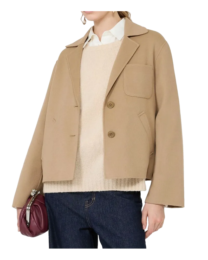 Max Mara Wool-Blend Cropped Blazer — Beige Beige