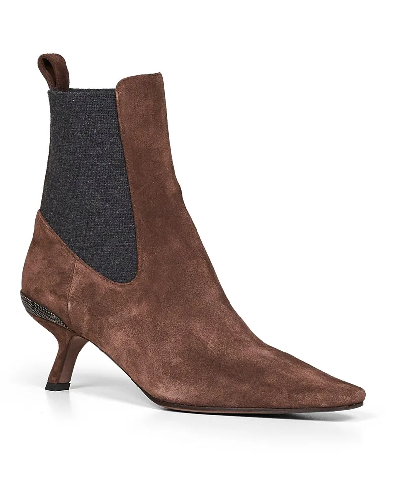 Brunello Cucinelli Women's Heeled Ankle Boots Espresso Suede Brown Cotton Brown