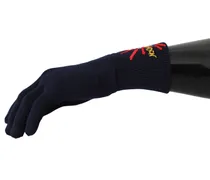 Embroidered Virgin Wool Gloves — Blue