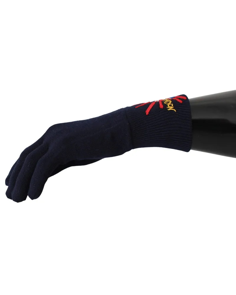 Dolce & Gabbana Men's Blue #dgloveslondon Embroidered Wool Gloves Virgin Blue