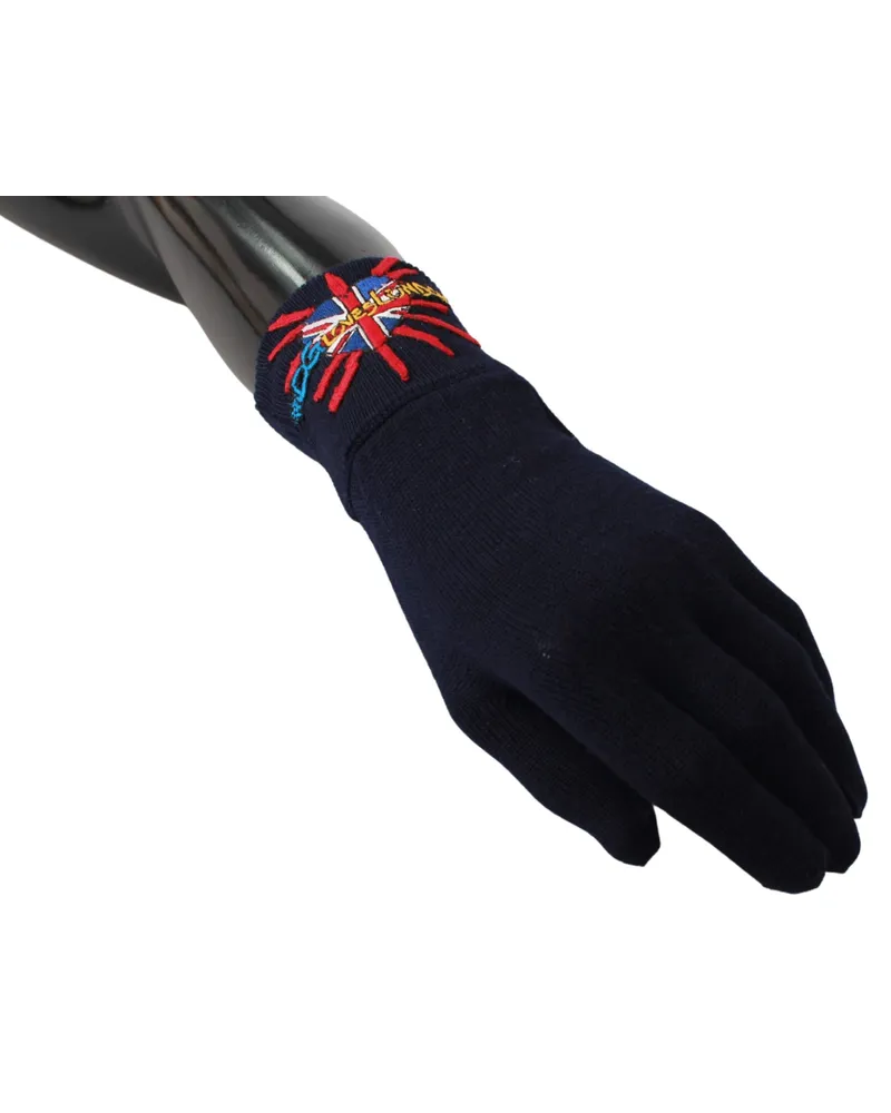 Dolce & Gabbana Embroidered Virgin Wool Gloves — Blue Blue