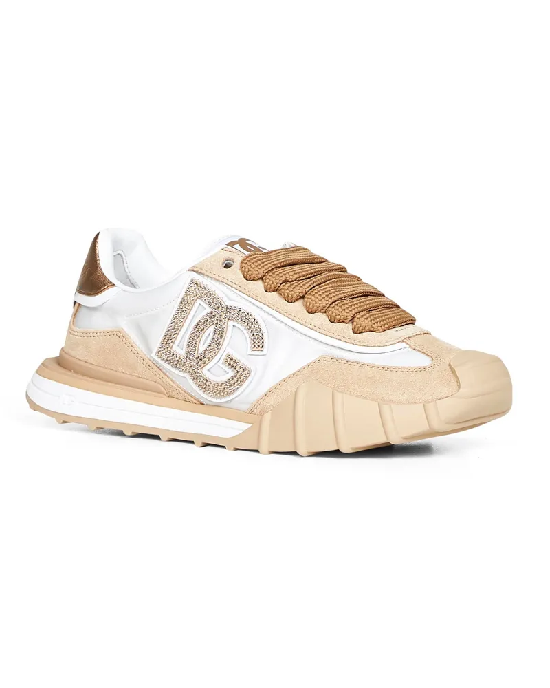 Dolce & Gabbana Women's Sneakers Mesh And Suede Multicolour Polyamide Trainers Beige