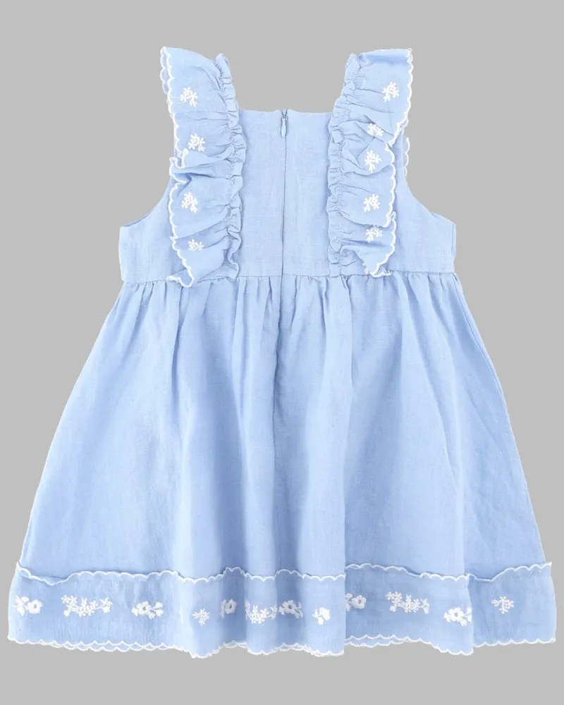 Tartine et Chocolat Linen Blend with Ruffled Straps Dress — Blue Blue