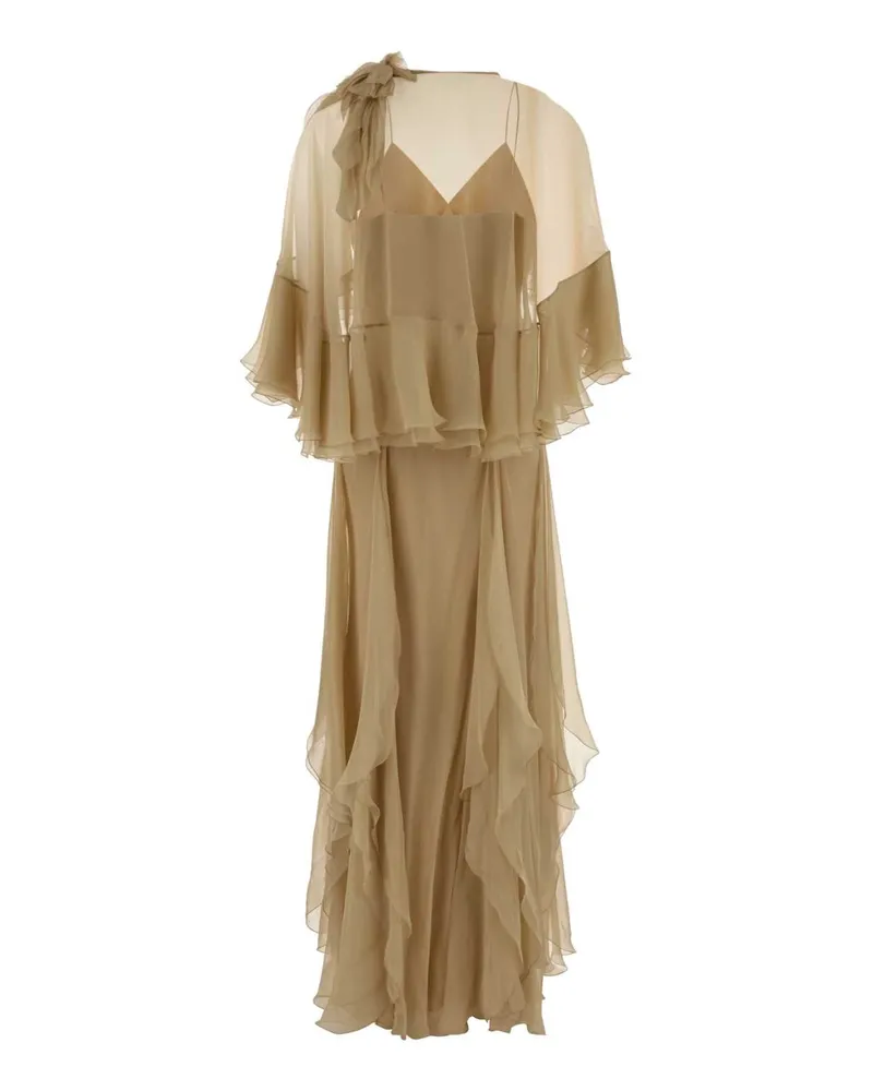 Alberta Ferretti Silk Ruffle Dress — Beige Beige