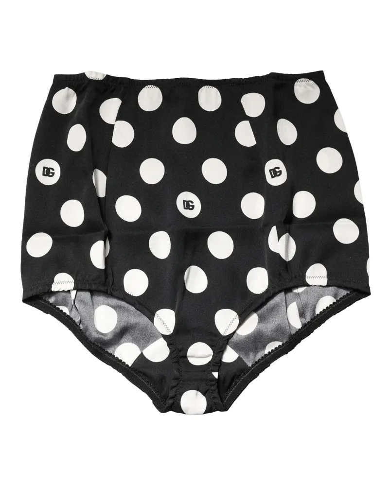 Dolce & Gabbana Women Black Polka Dot High Waist Girdle Panty Underwear With White Dots Silk Elastane Clothing Black