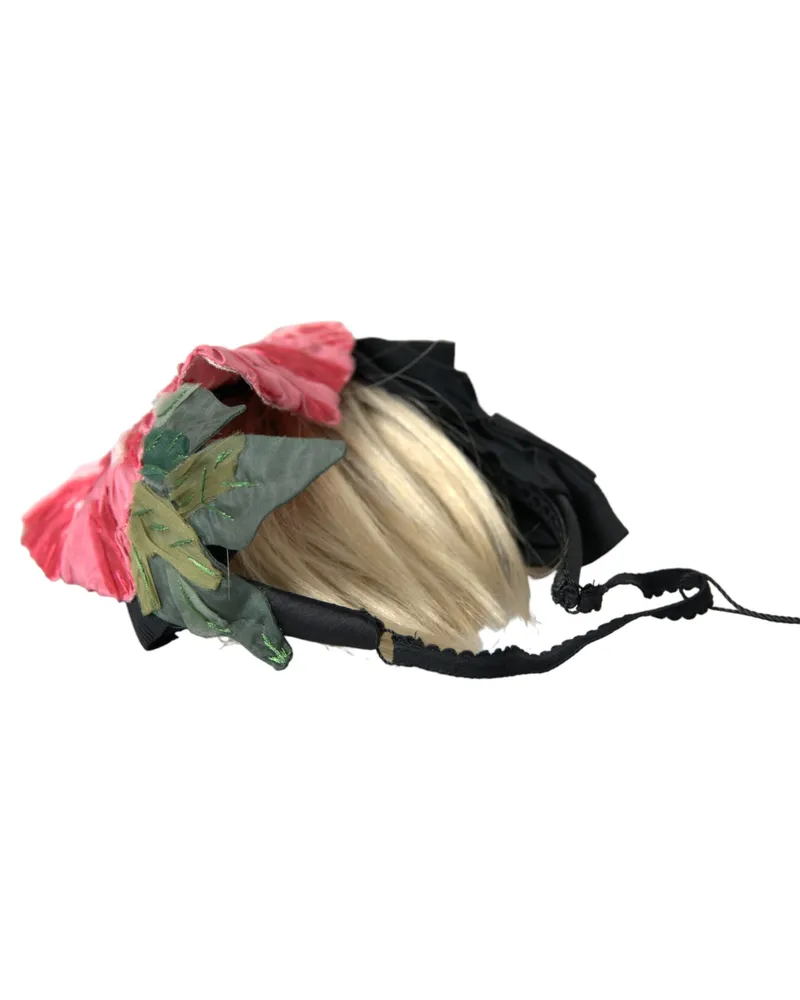 Dolce & Gabbana Women's Black Viscose White Hair Parrucchiera Headband Diadem Silk Nylon Elastane Accessory Black