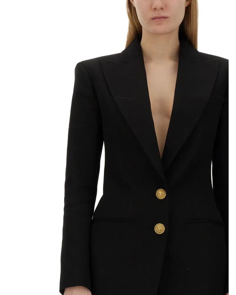 Balmain Women's Single-Breasted Wool Jacket Black Black