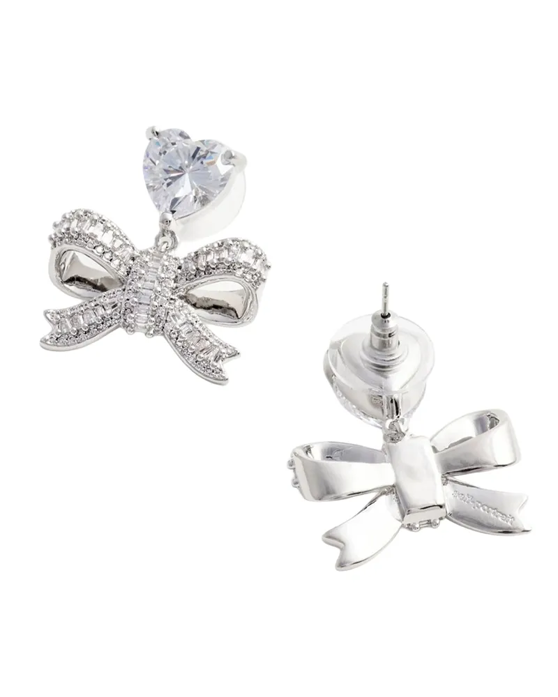 Self-Portrait Women's Drop Earrings Crystal Heart Bow Silver Crystal-Silver Brass Crystal/silver Silver
