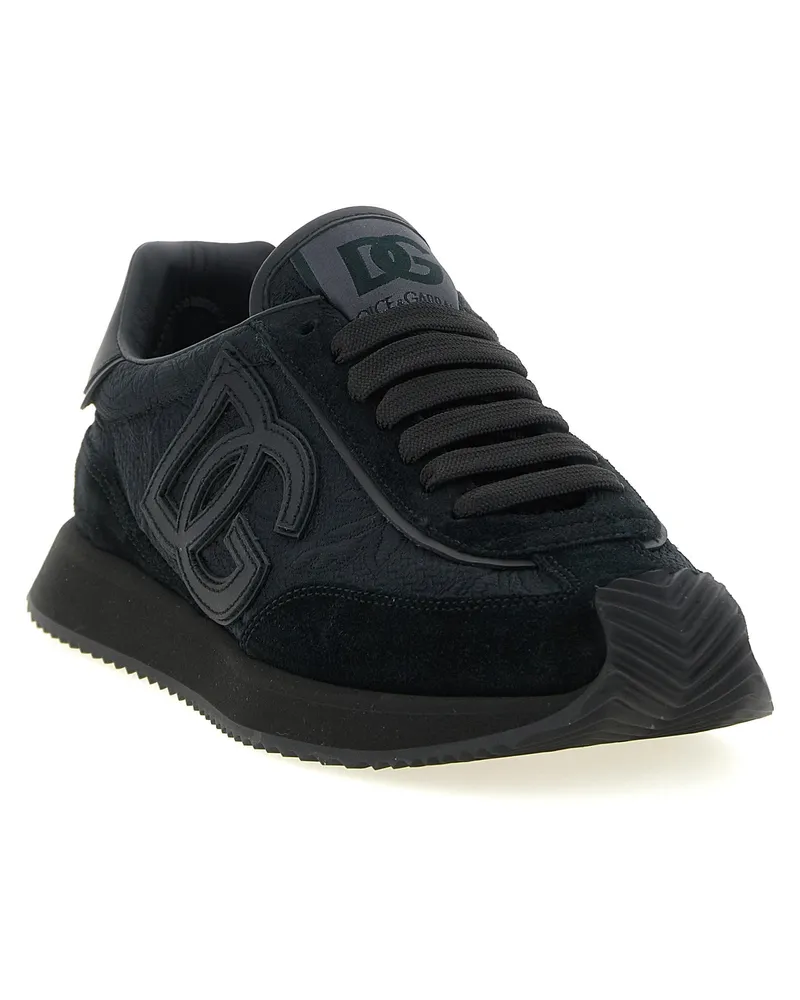 Dolce & Gabbana Women's Black Leather Athletic Sneakers Black