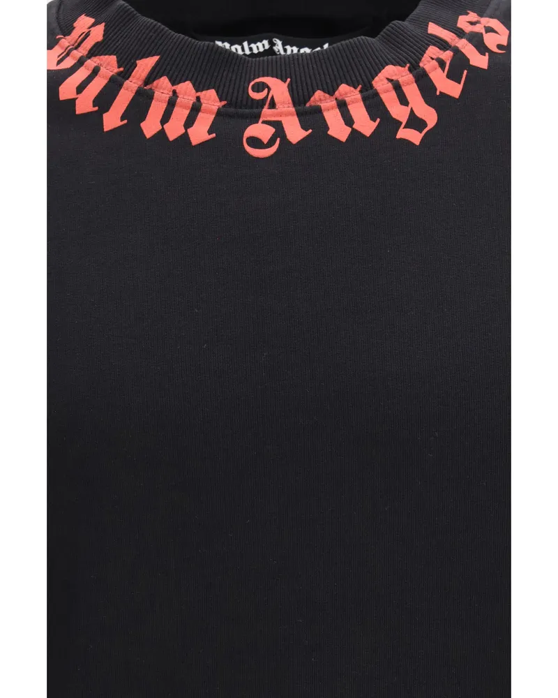 Palm Angels Men's Sweatshirt Neck Logo Black-Red Cotton Sweatshirts Black/red Sweater Black