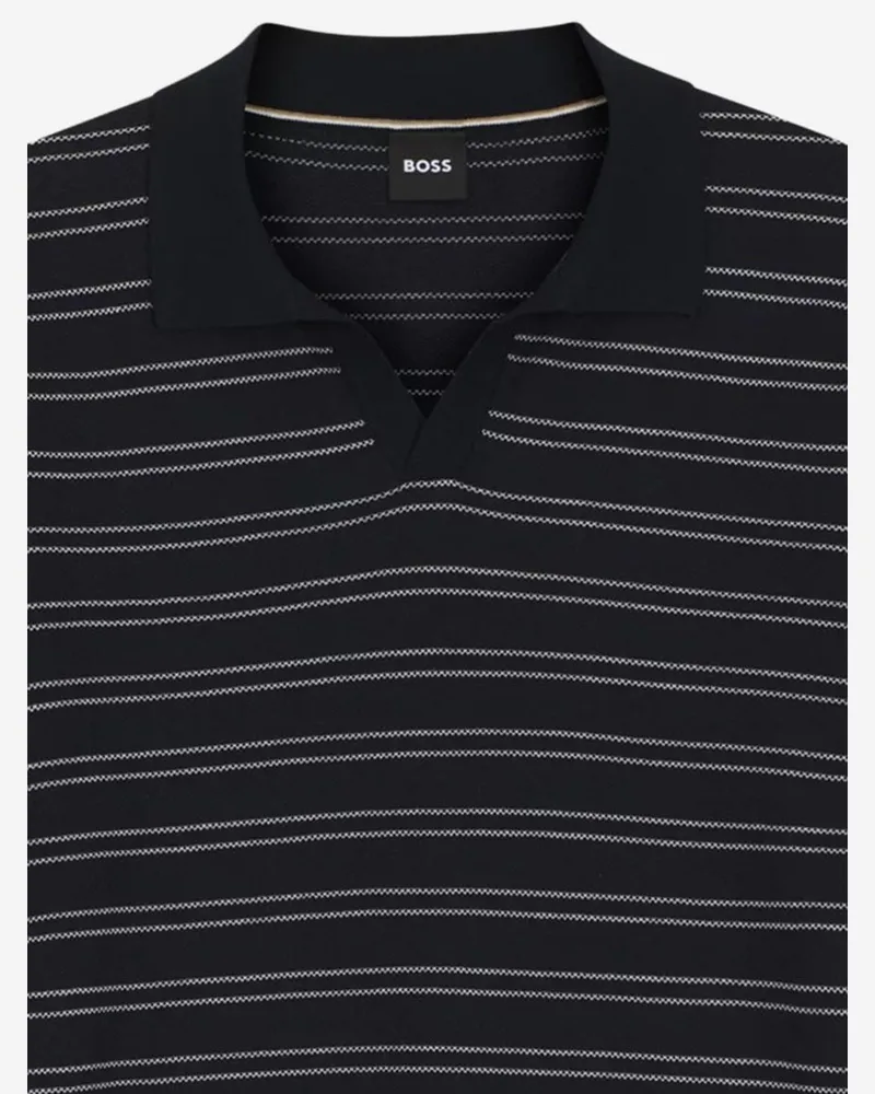 HUGO BOSS Striped Cotton-Lyocell Polo Shirt — Navy Navy