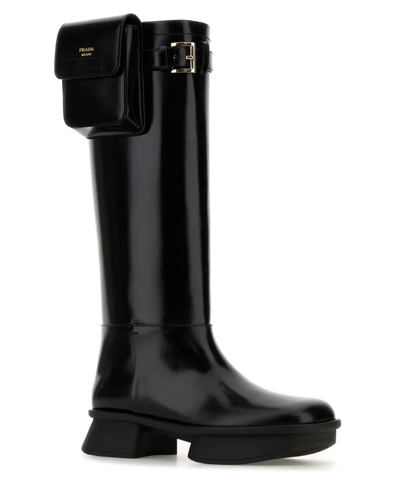 Prada Women's Black Leather Boots Nero Vitello Stivali Black