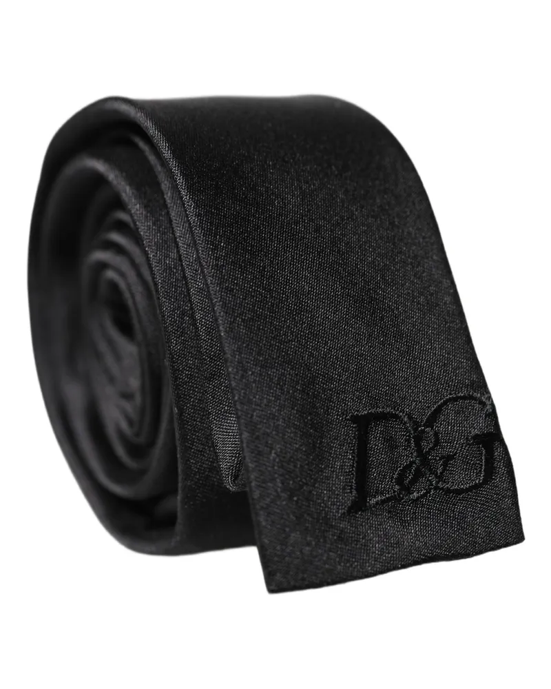 Dolce & Gabbana Black D&g Embroidery Silk Adjustable Men Necktie Tie Black