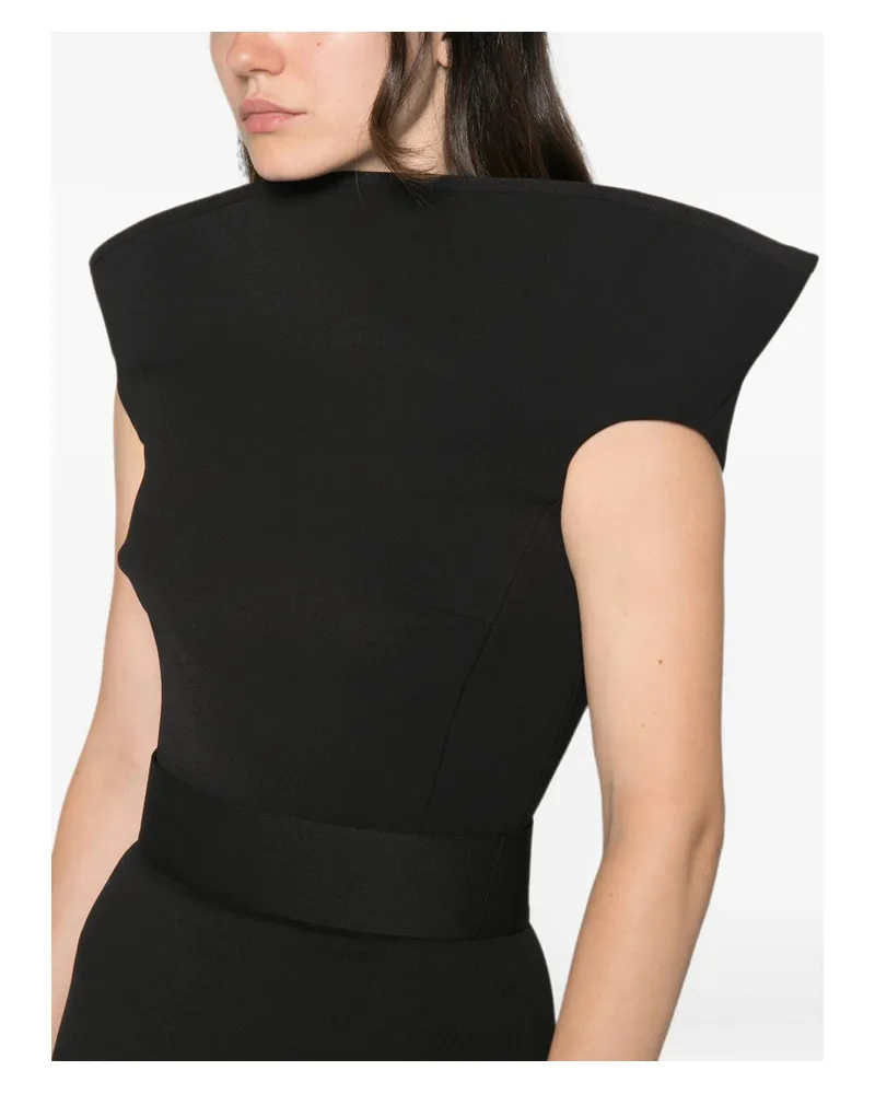 Solace London Exaggerated Shoulders Evening Dress — Black Black