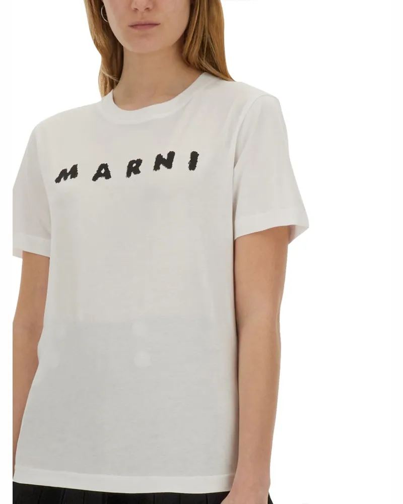 Marni Logo Cotton Knit T-Shirt — White White