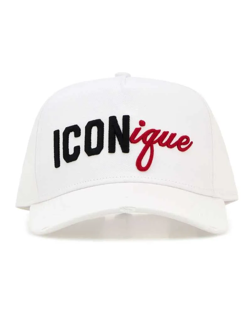 Dsquared2 Men's White Gabardine Baseball Cap Bianconerorosso Exterior: Cotton Cappelli Hat White