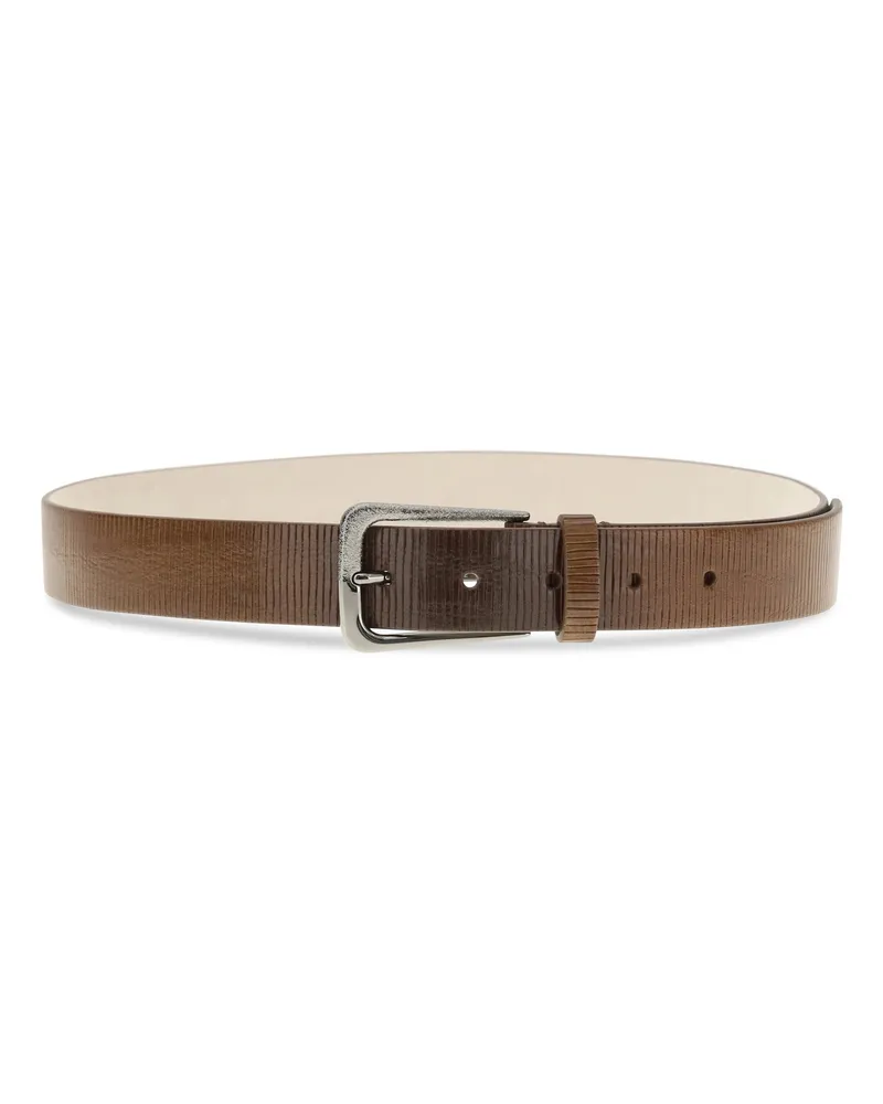 Brunello Cucinelli Women's Carved Leather Belt With Shimmering Buckle Tundra Calf Bos Taurus E Braces Brown
