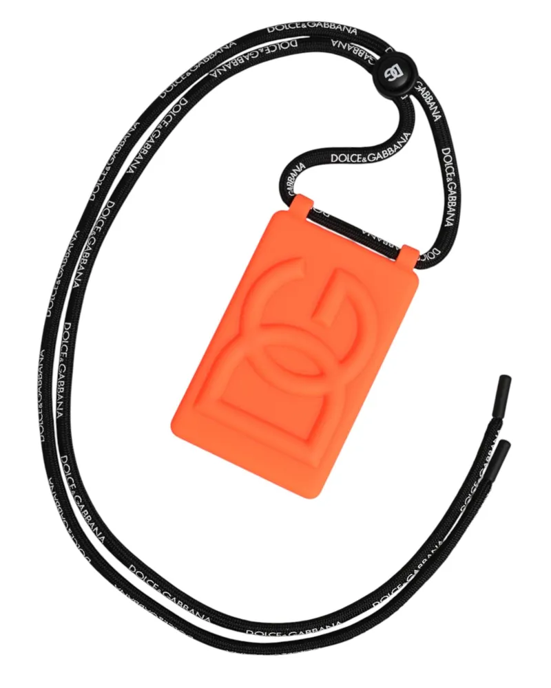 Dolce & Gabbana Unisex Holder Neon Orange Rubber Dg Embossed Adjustable Badge Accessory Orange