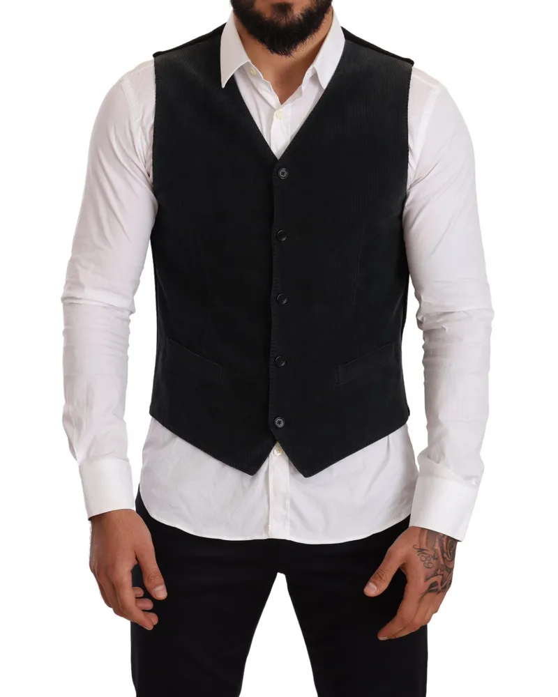 Dolce & Gabbana Men's Black Cotton Single Breasted Waistcoat Clothing Black