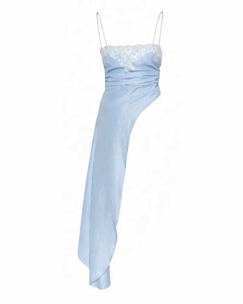 Moschino Asymmetrical Acetate-Silk Blouse — Blue Blue