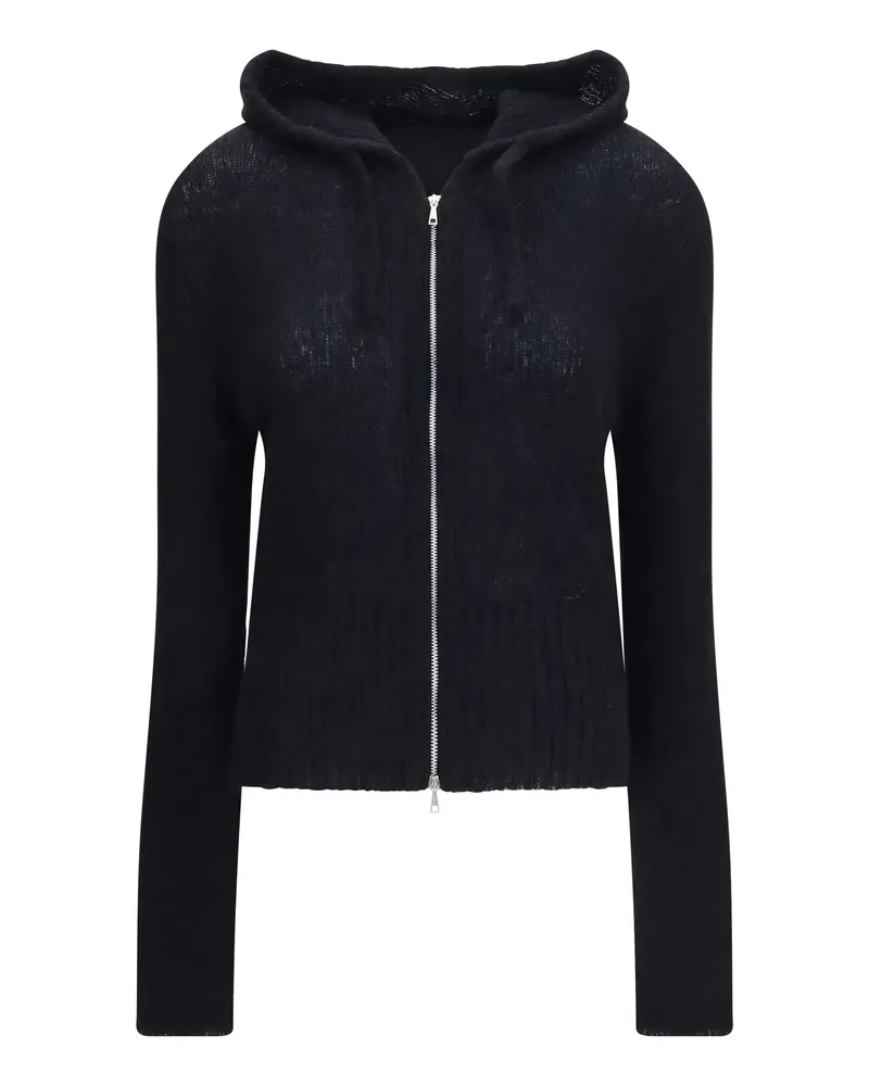 Our Legacy Women's Zip-Up Hoodie Alpaca-Blend Black Fuzzy Alpaca (vicugna Pacos) Knitwear Sweater Black