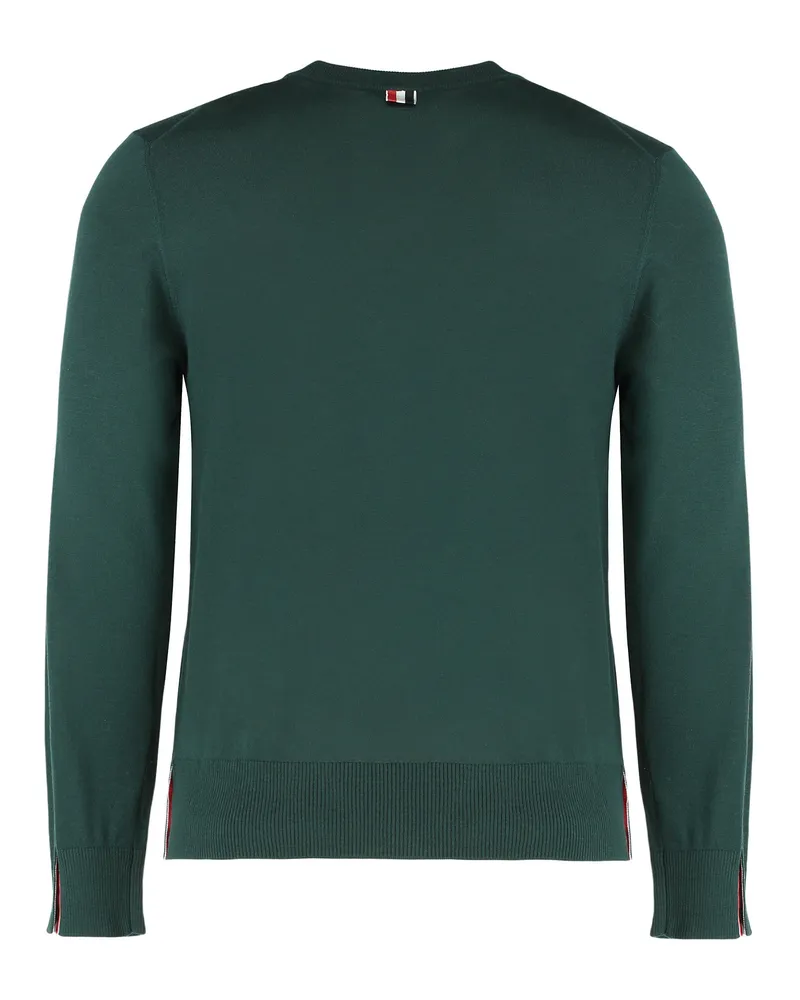 Thom Browne Men's Sweater With Round Neck Virgin Wool Green Sweatshirts Green