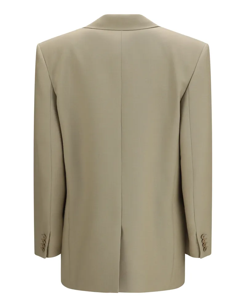 Saint Laurent Women's Single-Breasted Jacket Wool And Silk Mustard Fleece Ovis Aries; Blazers & Vests Beige