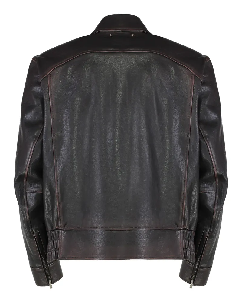 Golden Goose Men's Burgundy Leather Bomber Jacket Red-Purple Ovine Red