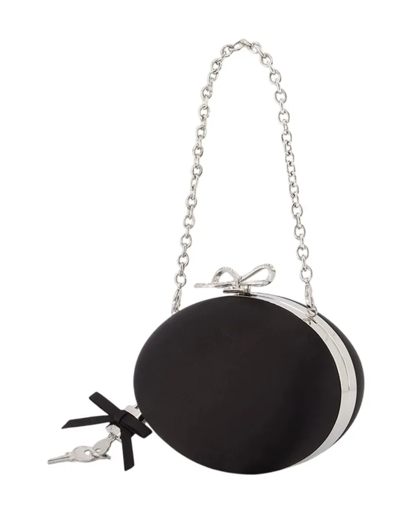 Self-Portrait Women's Oval Clutch - Self Portrait Synthetic Black Bags Clutches Black