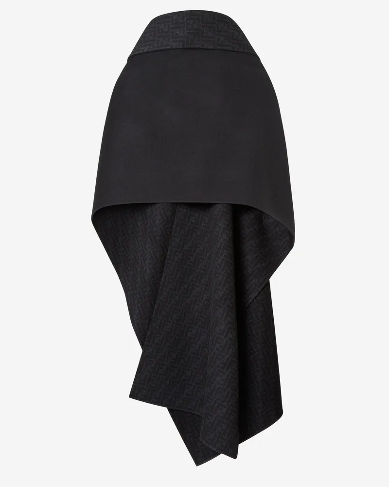 Fendi Women's Wool And Silk Cape With Mother-Of-Pearl Buttons Black Virgin Capes Jacket Black