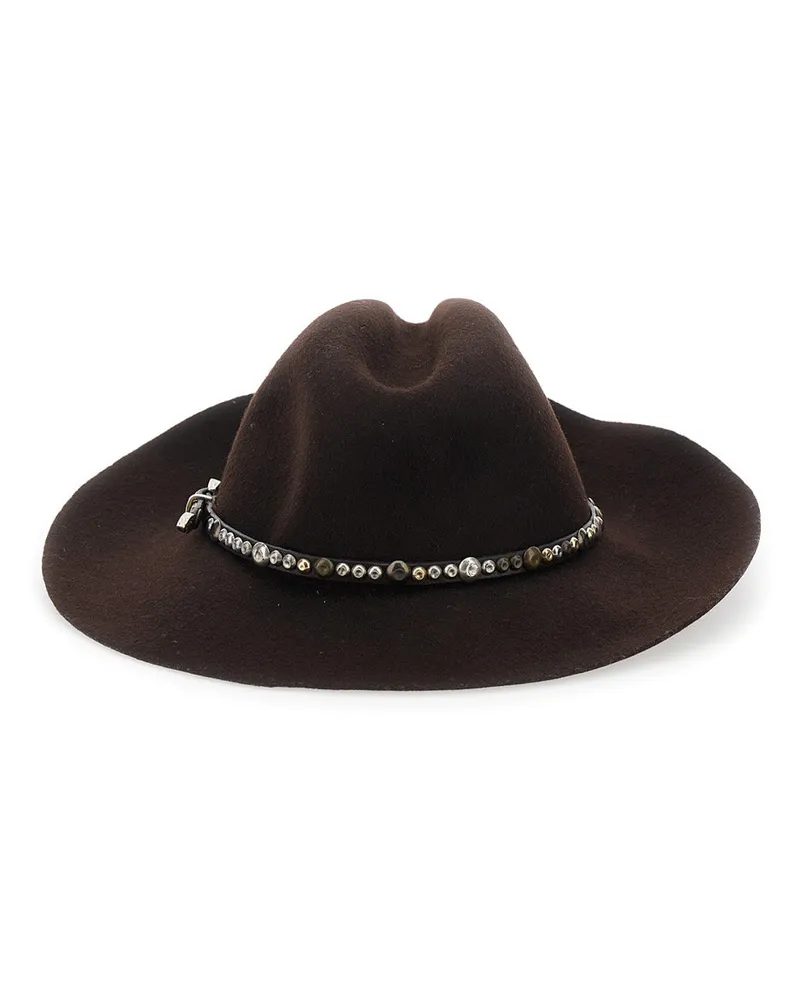Golden Goose Women's Fedora Hat With Studded Leather Band Brown Felt And Brown