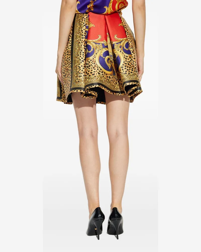 Versace Women's Cheetah Barocco Mini Skirt Polyester Gold