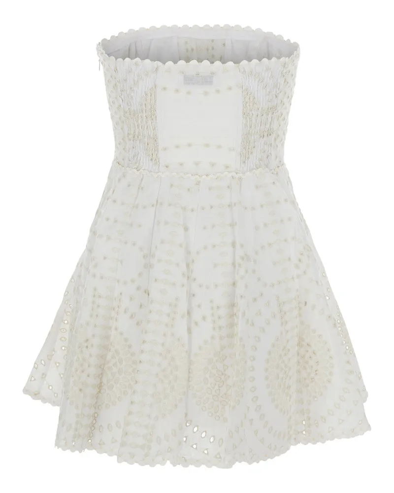 Charo Ruiz Women's White Dress With Flounce Skirt And Embroidery Cotton White
