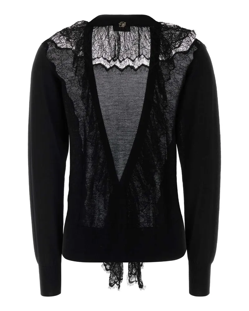 Blumarine Lace-Detail Virgin Wool Sweater — Black Black