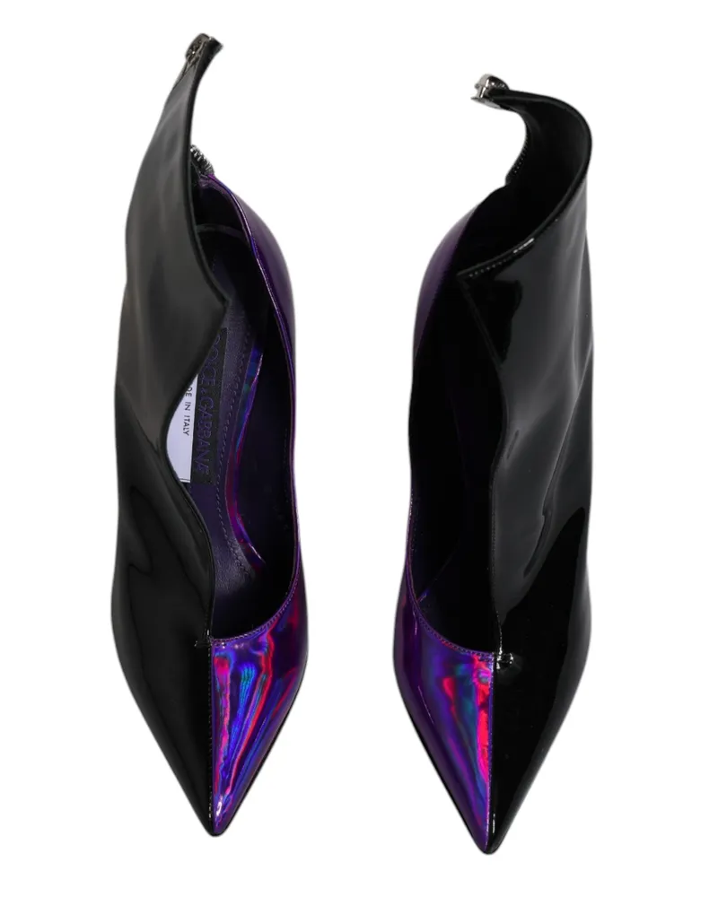 Dolce & Gabbana Women's Purple Black Pointed Ankle Boots Shoes And Leather Black