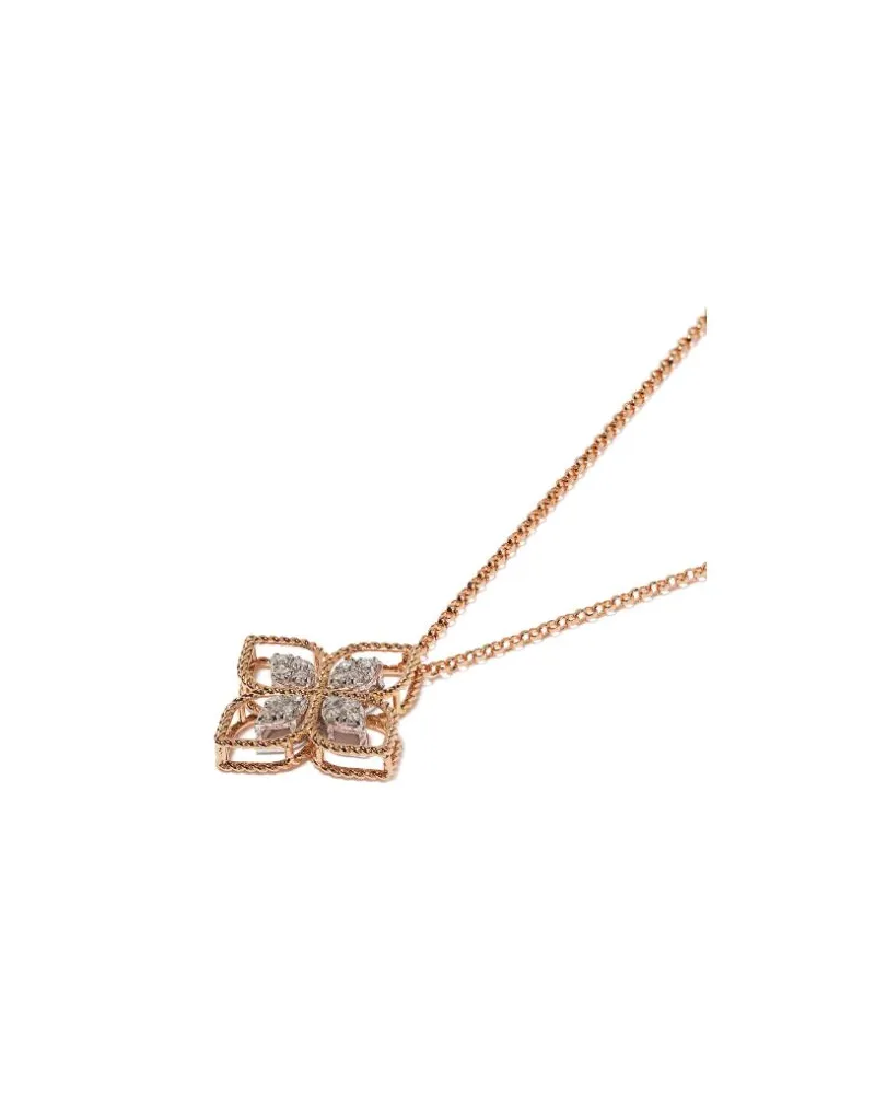 Roberto Coin 18kt Rose Gold Princess Flower Diamond Pendant Necklace Continuty Rose