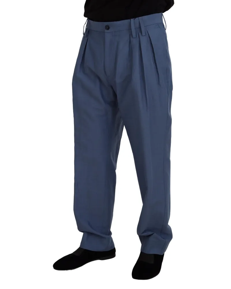 Dolce & Gabbana Blue Linen Chino Men Formal Pants Cotton Blue