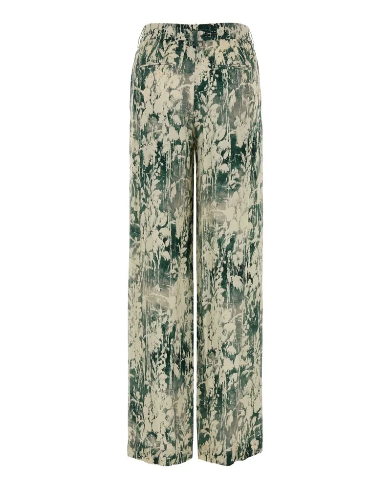 PT TORINO Women's Printed Satin Lorenza Wide-Leg Pant Multiverde Exterior: Viscose Pantaloni Green
