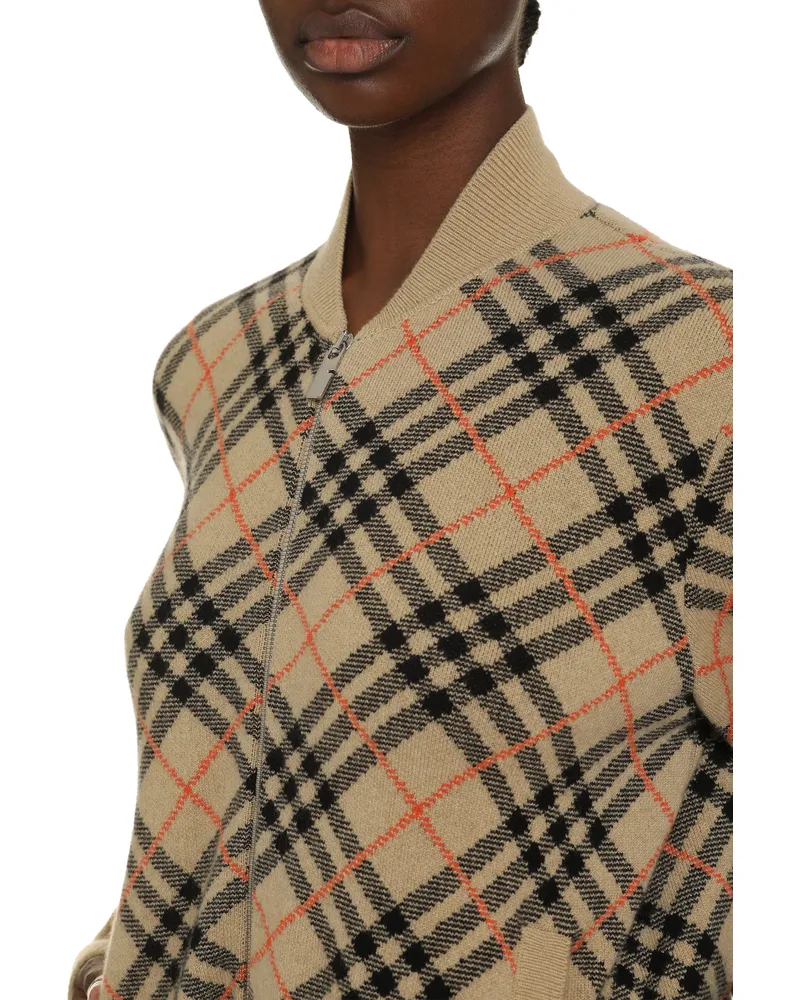 Burberry Plaid Cashmere Cardigan — Beige Beige