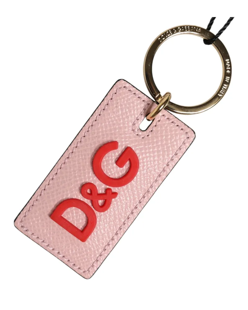 Dolce & Gabbana Unisex Pink Calf Leather Dg Logo Metal Ring Keychain Keyring 100lf Pink