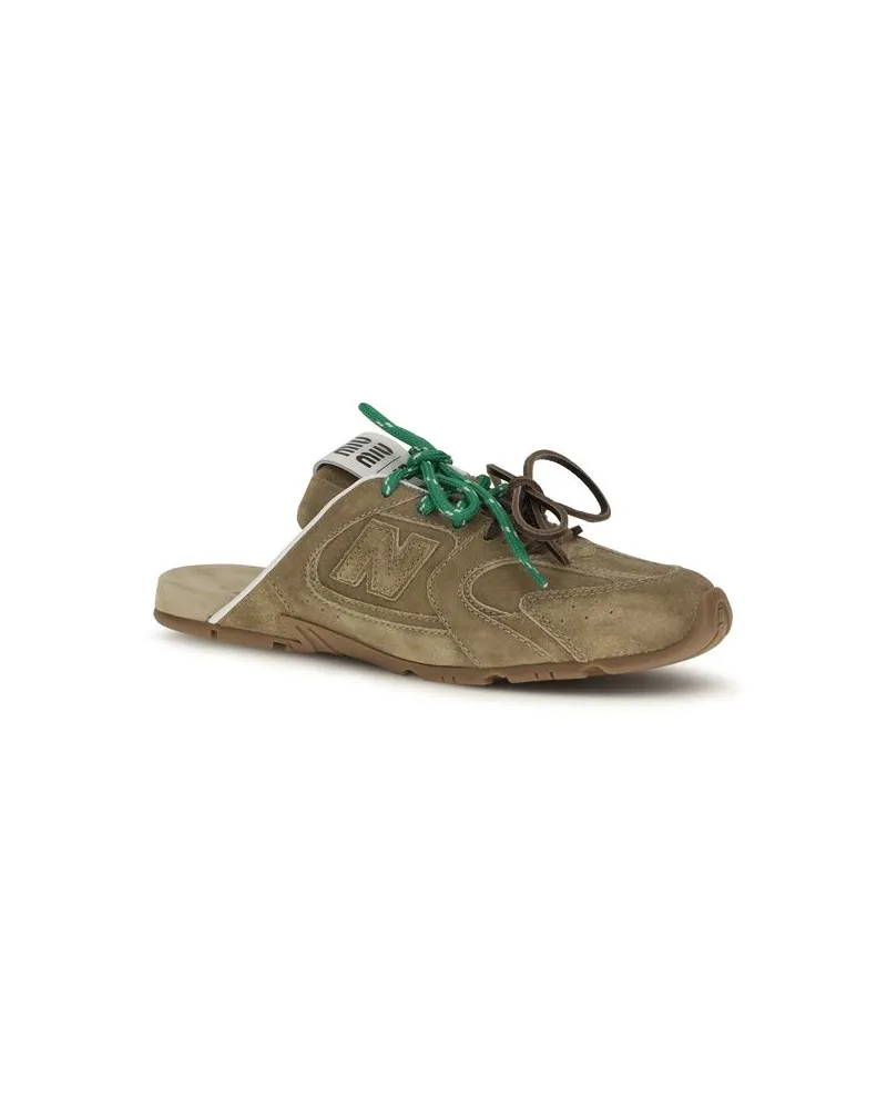 Miu Miu Women's Beige Calf Leather Bos Taurus Athletic Sneakers Beige