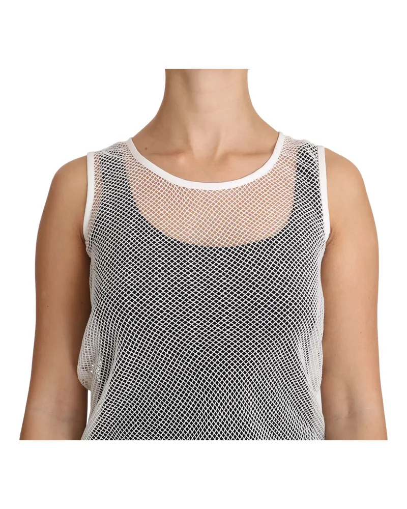 Dolce & Gabbana Women White Net Transparent Sleeveless Tank Top Cotton White