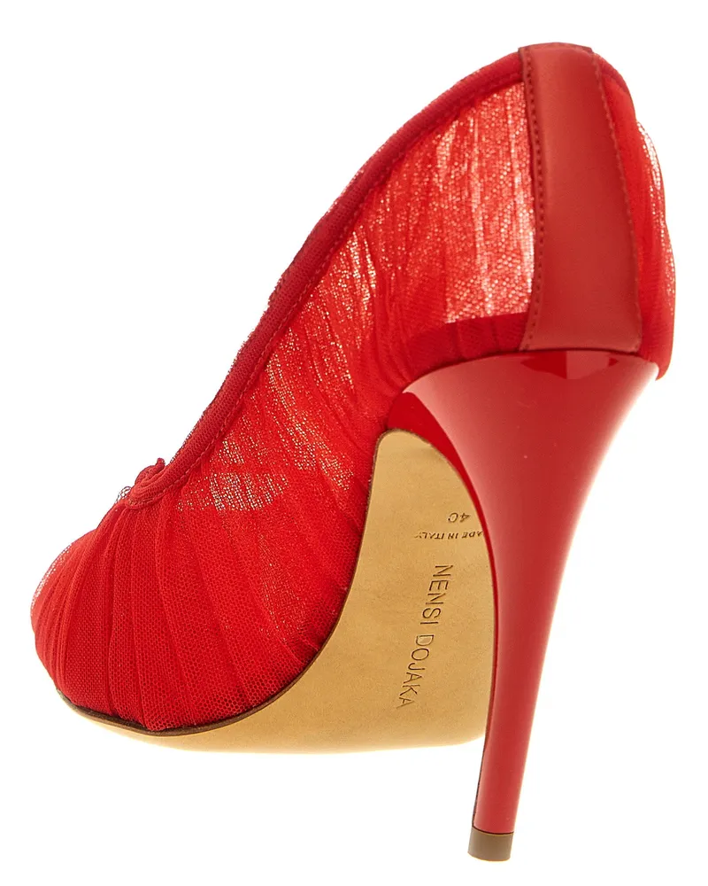 Nensi Dojaka Tulle with Leather Details Pump — Red Red