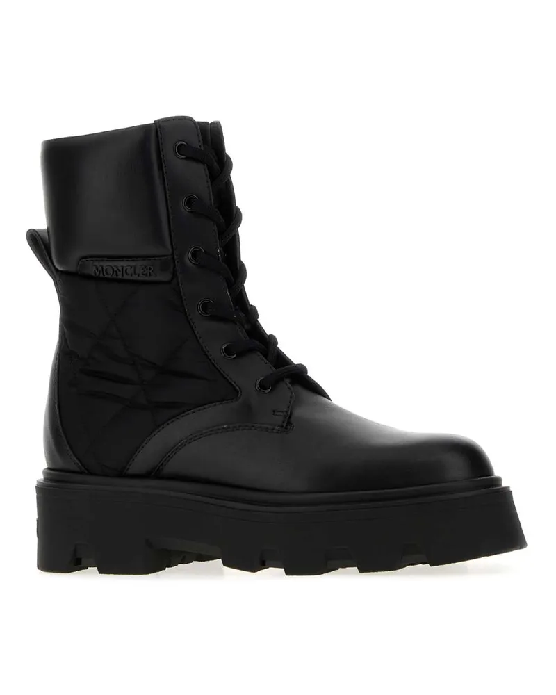 Moncler Women's Black Leather And Fabric Aurea Ankle Boots 999 Stivali Black