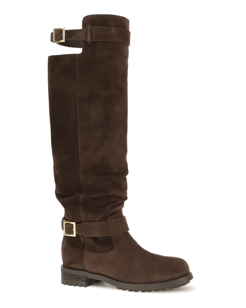 Jimmy Choo Women's Knee-High Biker Boots Chocolate Calf Leather Bos Taurus Brown
