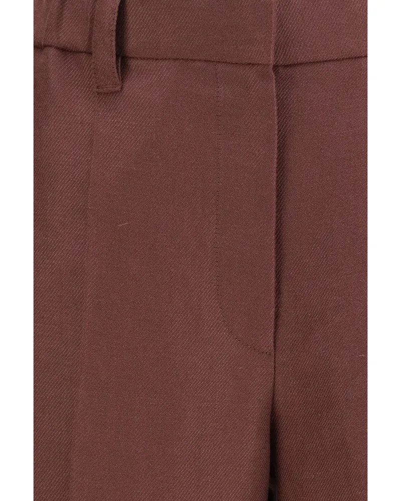 Brunello Cucinelli Women's Wide-Leg Linen Trousers Rhubarb Rhubarb