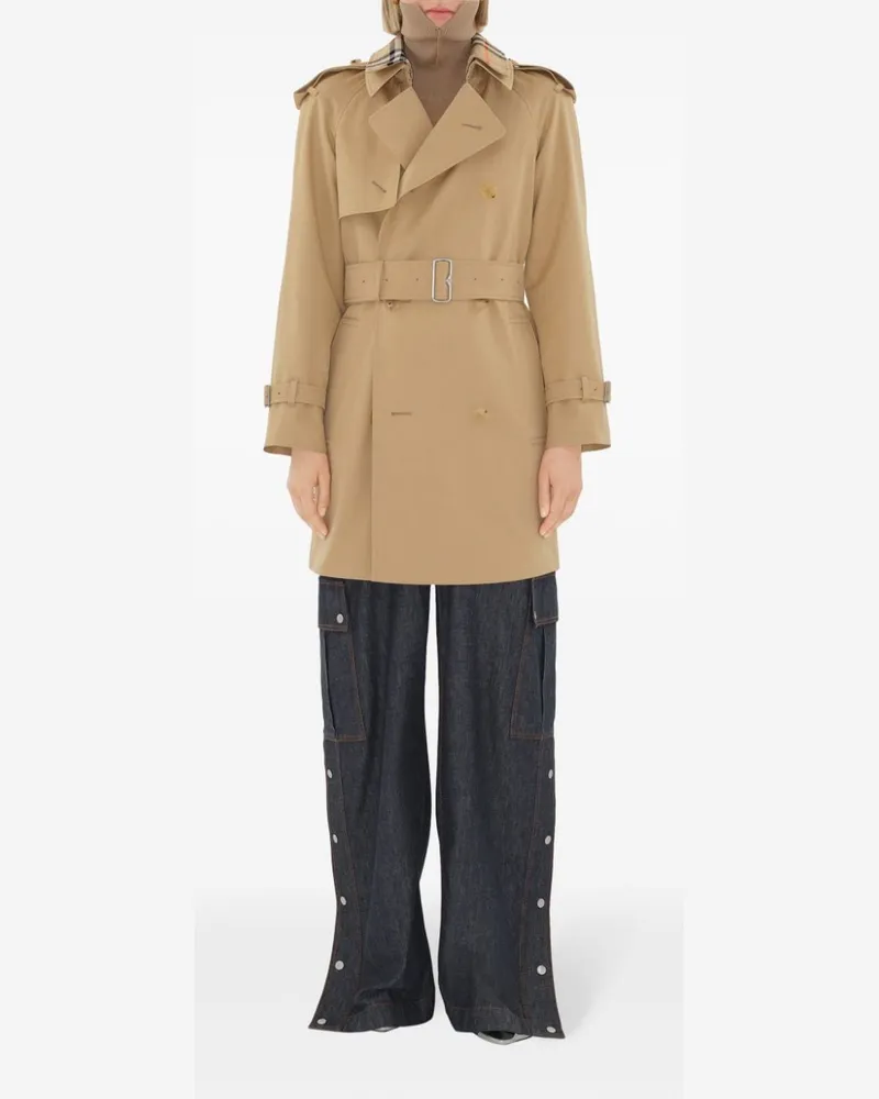 Burberry Vintage Check Cotton Trench Coat — Beige Beige