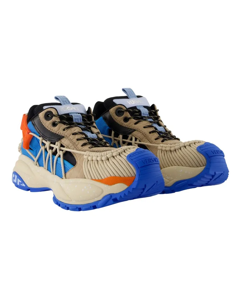 Versace Men's Coconut Sneakers -  Leather Beige Calfskin Shoes Multicolor