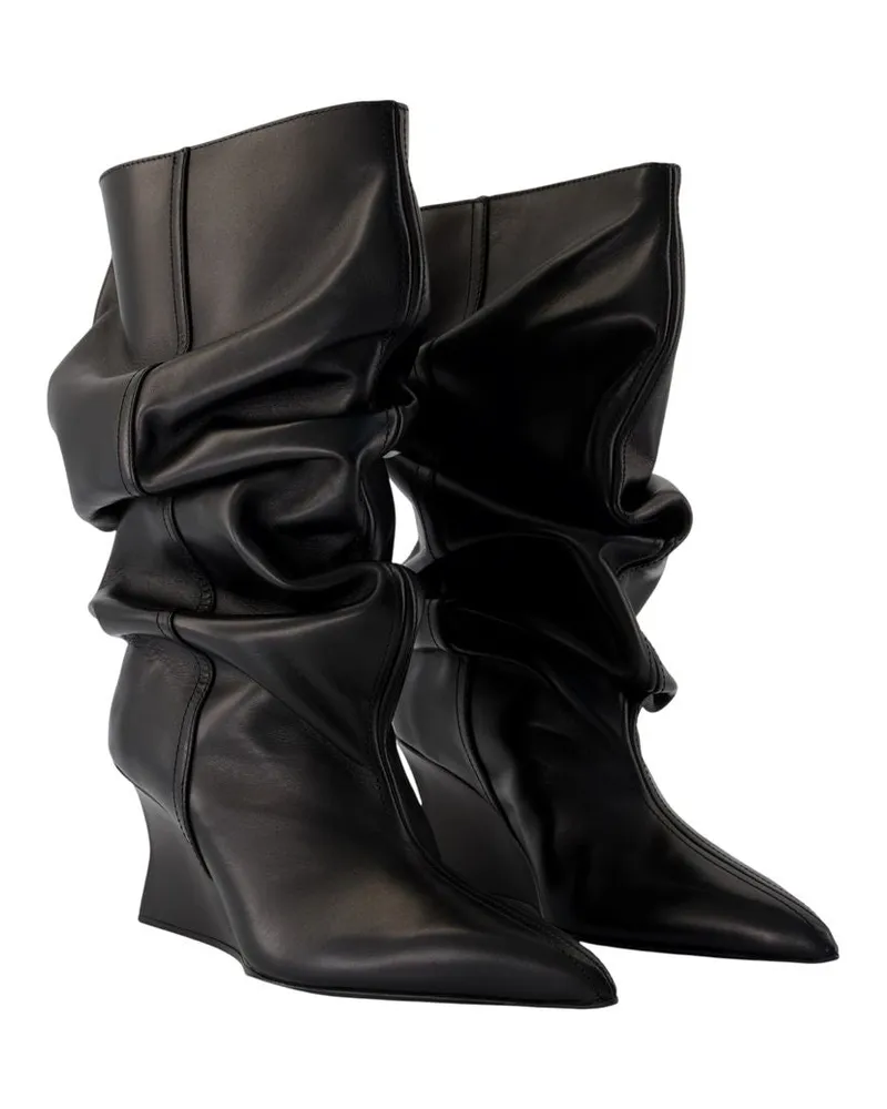 Balmain Women's Leather Wedge Ankle Boot Black Calfskin Black