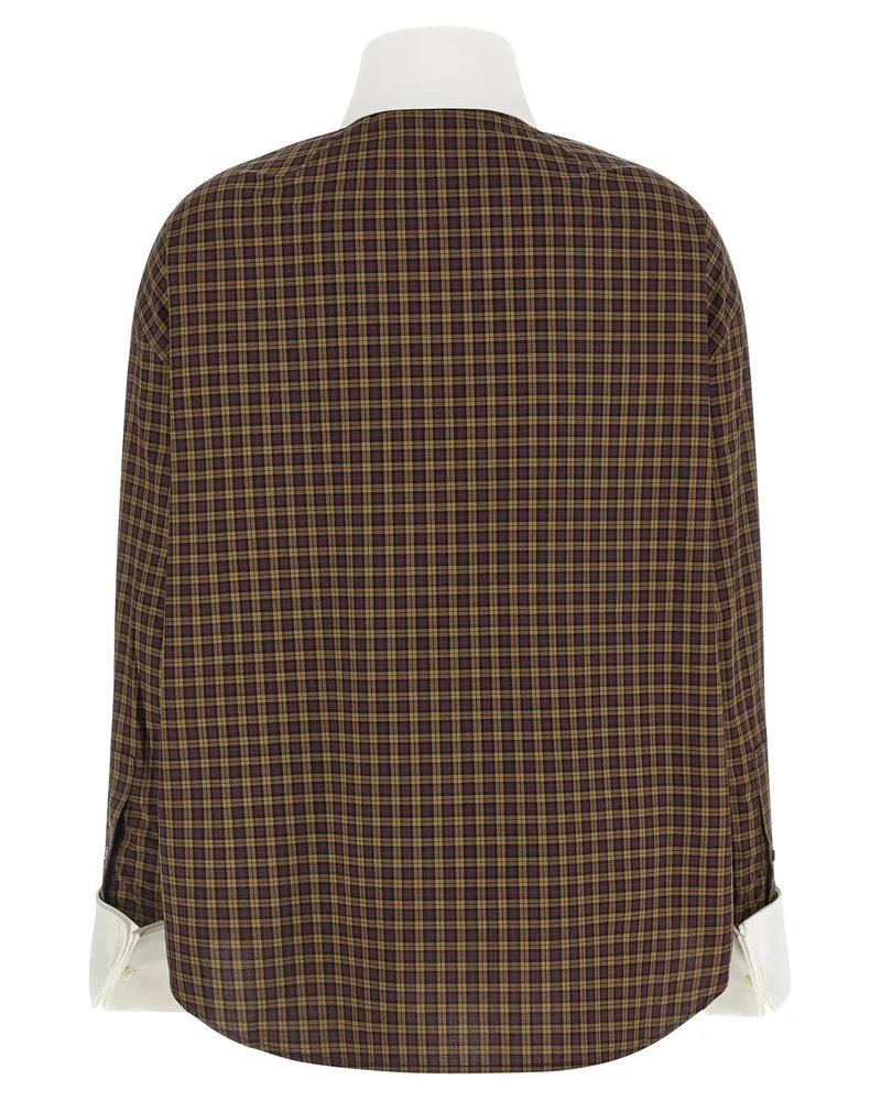 Marni Check Cotton with Scarf Collar Shirt — Brown Brown